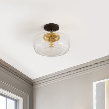 Marfa 14" Glass/Iron Farmhouse Modern LED Flush Mount